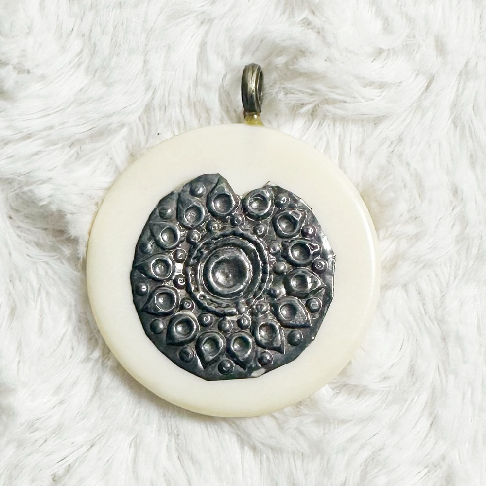 Bone & Silver Circle Pendant